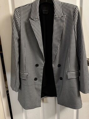 Black & White Gingham Double-Breasted Blazer